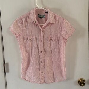 Shyanne light pink short sleeve eyelet button down western shirt Size Medium